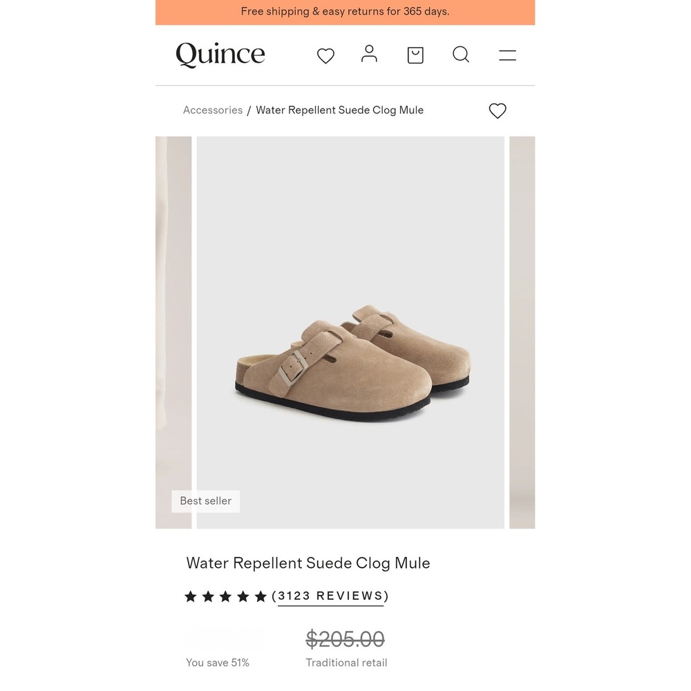 Quince Water Repellent Suede Clog Mule Beige Tan Women 10 Adjustable BuckleStrap